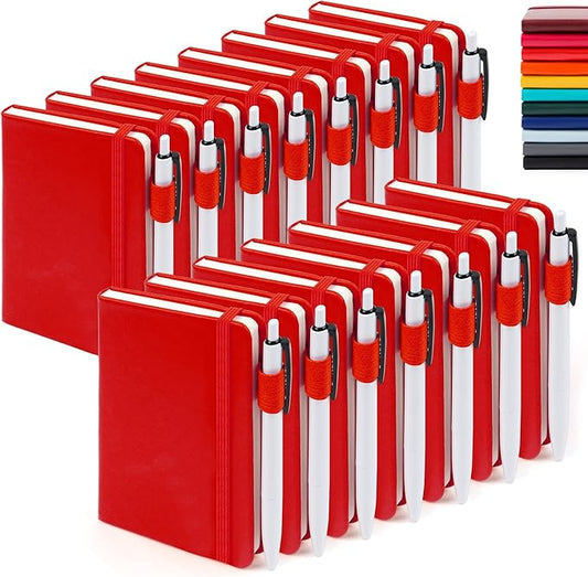 feela 15 Pack Pocket Small Notebooks Bulk, Mini Cute Notepads Hardcover College Ruled Lined Journals with Pen Holder for School Business Memos, with 15 Black Pens, 3.5”x 5.5”, A6, Red-DeskLoop Office