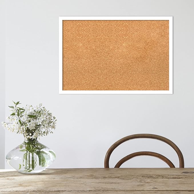 Amanti Art Natural Cork Board for Wall, 17x25 Vision Board with White Frame, Medium Corkboard Office Decor for Home Organization, Modern Corkboard Pinboard to Display Items for Home Organization in-DeskLoop Office
