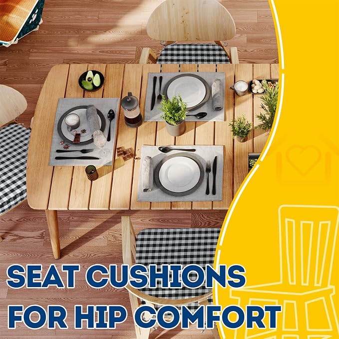 AAAAAcessories D-Shaped Chair Cushions, Machine-Washable Cover, Checkered - Image 8