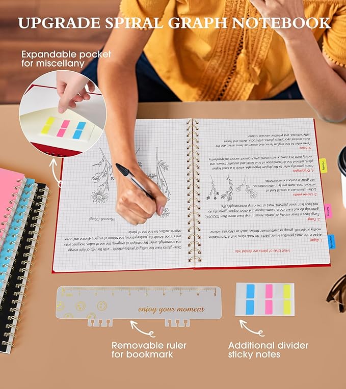 Graph Paper Notebook, Spiral Notebook Journal 8.5” x 11”, A4 Large Grid Notebooks for Women Men, 100 GSM Graph Paper, Plastic Hardcover Spiral Graphing Journals for Work School Engineerin, Red-DeskLoop Office