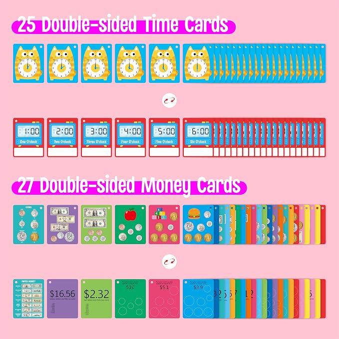 52 PCS Time & Money Flashcards, Double Sided Cognition Cards-Coin Value - Image 4