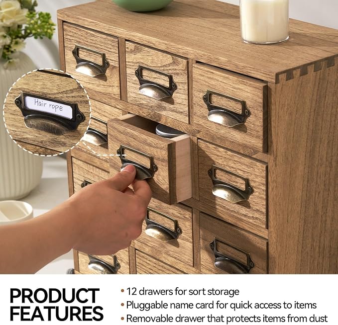 KIRIGEN Wooden Desk Storage Cabinet 12 Drawers Mini Chest - Image 6