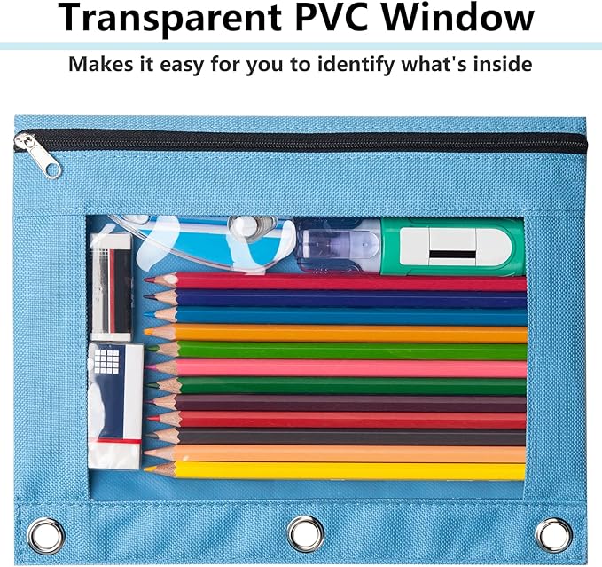 Forvencer 12 Pack Pencil Pouches for 3 Ring Binder, Smooth Zipper 3 Ring Binder Pencil Pouch, Multi-Color Pencil Case for Binder, Clear Top Binder Pencil Pouch, Pencil Bag with 3 Re-enforced Grommets-DeskLoop Office