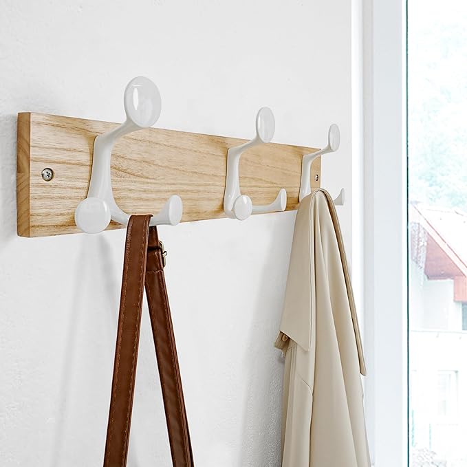 SKOLOO 17-Inch Natural Wood Coat Rack Wall Mount with 3 Triple Hooks - Ideal for Family Entrances, Classrooms, and Pet Supplies Storage - Perfect Coat Hooks for Wall-DeskLoop Office