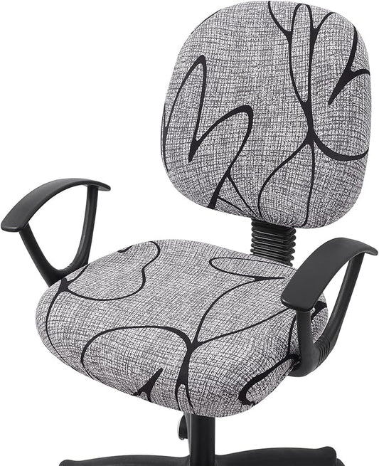 Smiry Stretch Printed Office Computer Chair Covers, Universal Washable Removable Desk Rotating Chair Slipcovers Protector, Seat + Backrest Cover - Grey and Black-DeskLoop Office