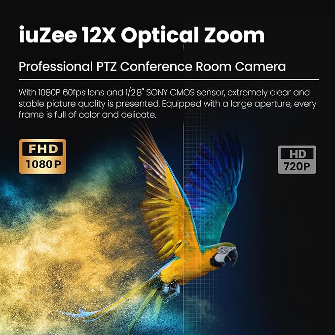 12X Optical Zoom Conference Room Camera USB3.0 HDMI PTZ Camera 1080P 60FPS Wide-Angle for Video Conference Church Live Streaming Meeting Education Works with Zoom Webex OBS YouTube-DeskLoop Office