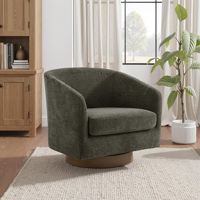 UIXE Swivel Accent Chairs Set of 2, Chenille Upholstered Barrel Chair for Living Room, Comfy Round Armchair Single Sofa Bedroom Reading Seat - 31" W, Tan-DeskLoop Office