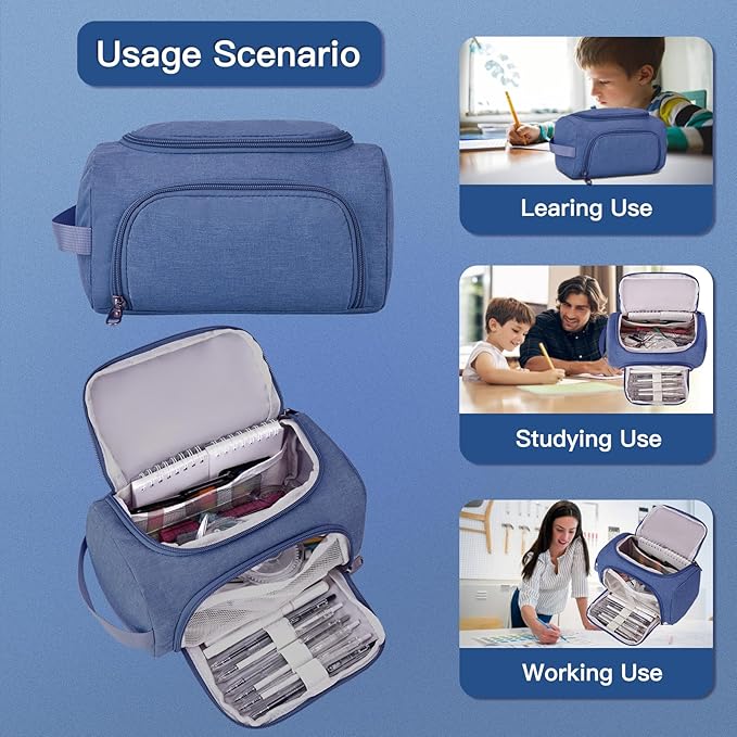 Large Pencil Pouch,Pencil Case Aesthetic,Zipper Pencil Box For Girls Back To School Supplies Emergency Bag Makeup Bag (DeepBlue)-DeskLoop Office