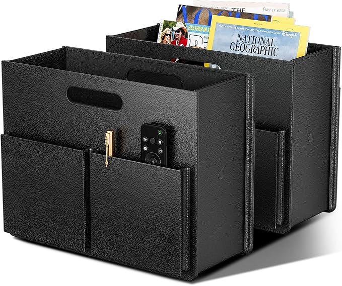 ABC life 2 PACK Magazine Basket Holder, PU Leather Foldable Magazine Rack by ABClife