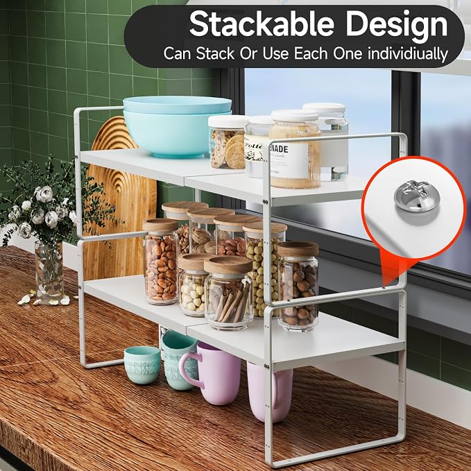jkxoo 2Pack 16.5-27’’L Expandable Kitchen Shelf Organizer, Stackable Shelves - Image 4