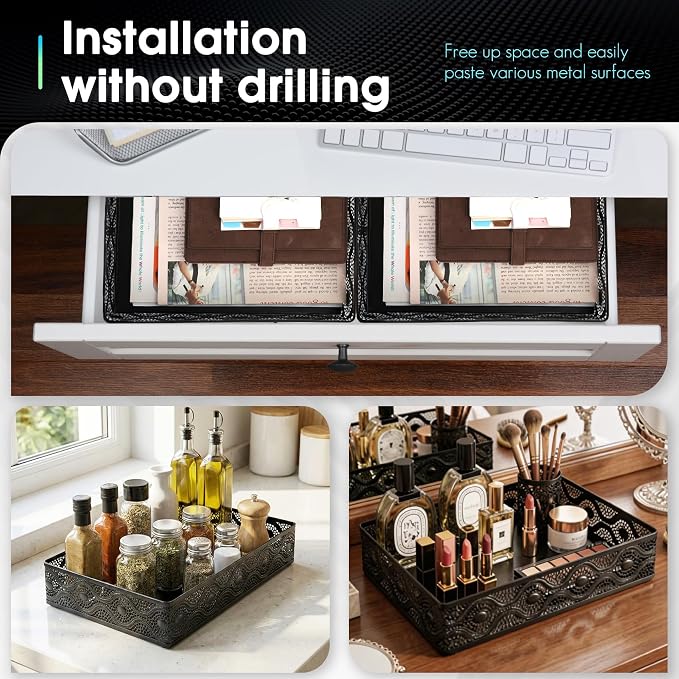 Desk Drawer Organizer, A4 Large Metal Mesh Desk Organizer Tray, Carved Hollow - Image 2