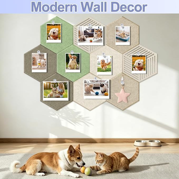 10PCS Hexagon Cork Board Tiles, Self-Adhesive Felt Bulletin - Image 4