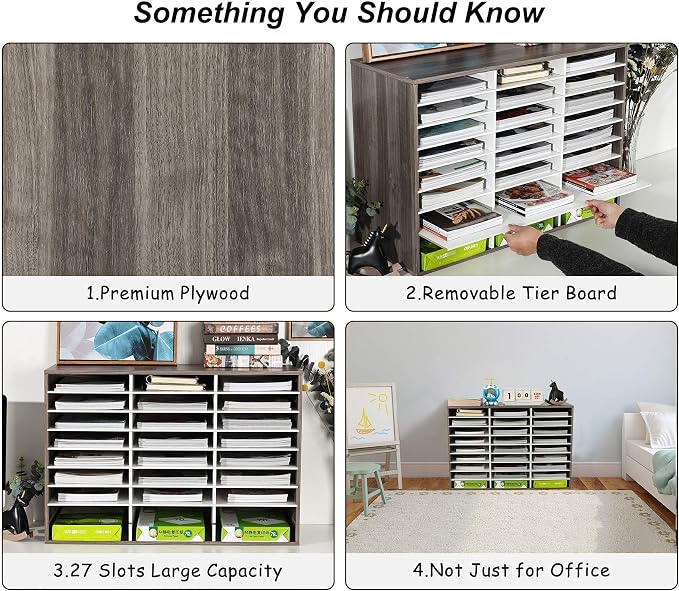 TQVAI Wood Literature Organizer, 27 Slots Hold 13500 Sheets A4 Papers, Wooden - Image 4