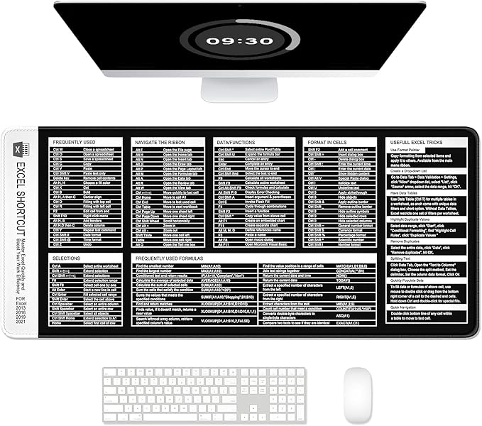 Excel Shortcut Keys Mouse Pad, Large Extended XL XXL Cheat Sheet Gaming Mouse by Auhoahsil