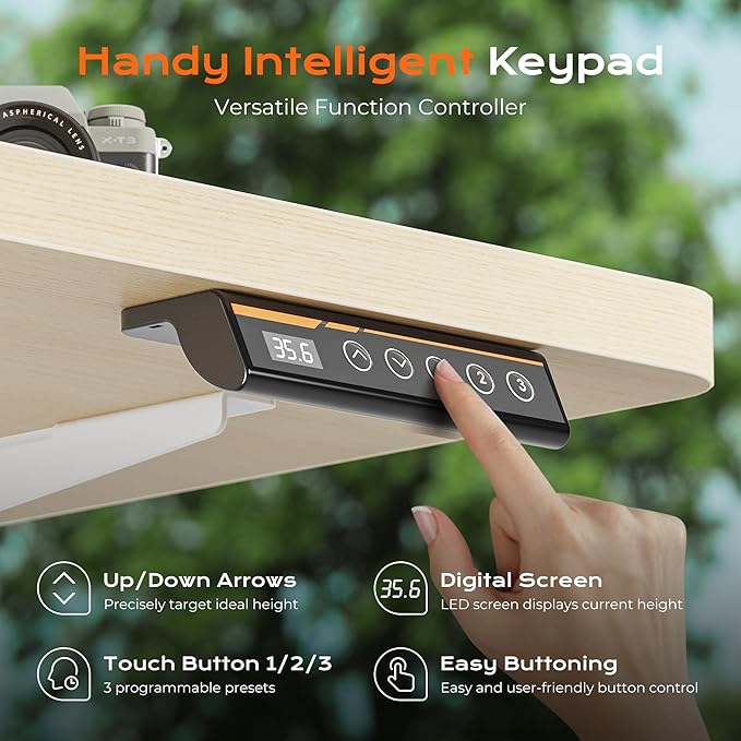Huuger 63 x 28 Large Electric Standing Desk, Height Adjustable Computer Desk, 27.6" Deep Desktop, Stand up Gaming Office Table with 2 Hooks, 3 Preset Heights, for Home Office, Oak-DeskLoop Office