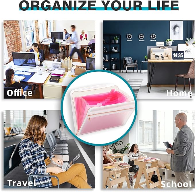 H4D Accordion File Organizer, 13 Pocket Expanding File Folder, Front Clear Pouch - Image 7
