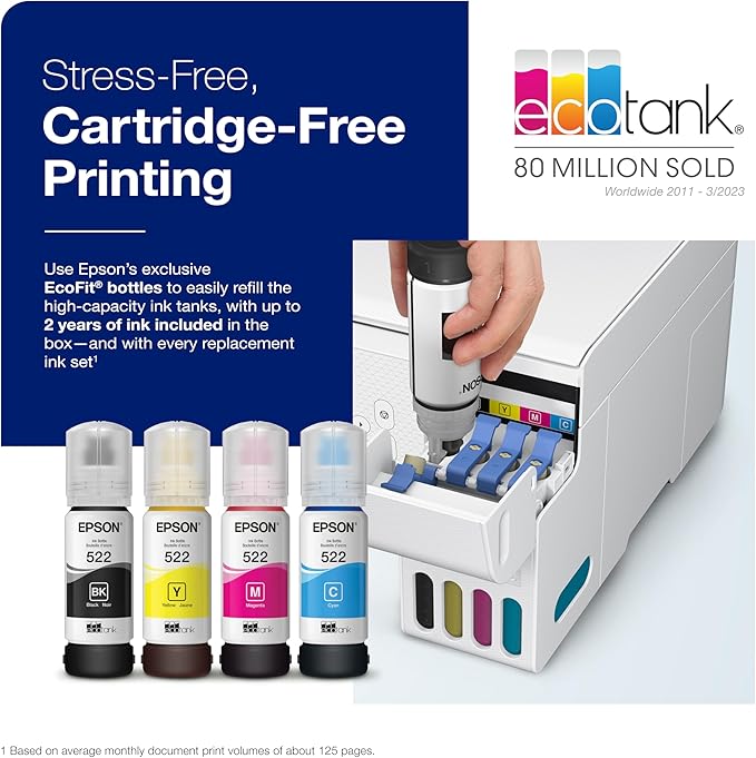 Epson EcoTank ET-2800 Wireless Color All-in-One Cartridge-Free Supertank Printer & 522 EcoTank Ink Ultra-high Capacity Bottle Black (T522120-S)-DeskLoop Office