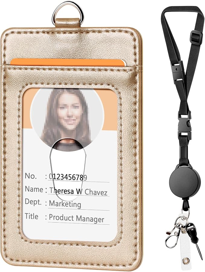 Leather Badge Holder and Adjustable Retractable Lanyards, Quick Release Buckle by Coloryourlife