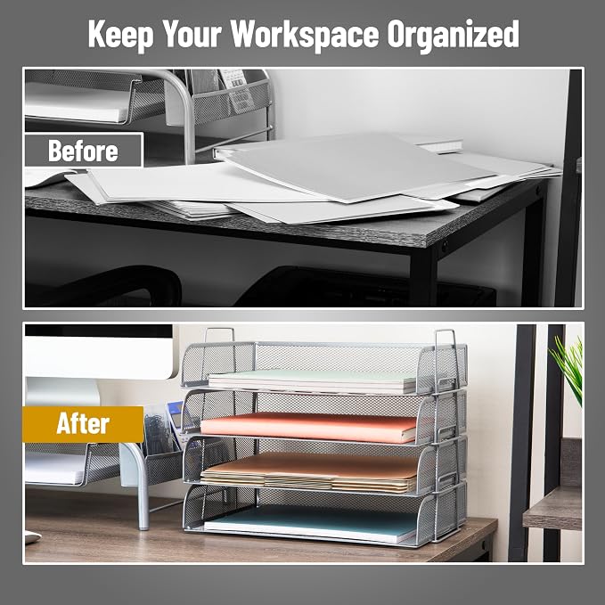 Mind Reader Stackable Paper Tray, Desktop Organizer, File Storage, Metal Mesh - Image 5