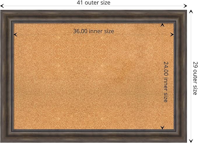 Amanti Art Natural Cork Board for Wall, 29x41 Vision Board with Brown Wood Frame, Large Corkboard Office Decor for Home Organization, Rustic Farmhouse Corkboard Pinboard to display items for home-DeskLoop Office