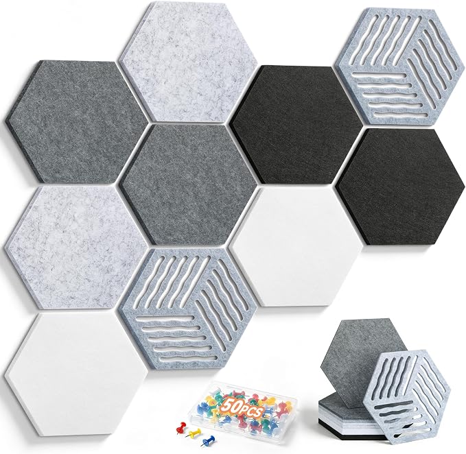 10 Pack Hexagon Felt Bulletin Board Tiles, 9mm Thick Pin Board by Fynnsilas