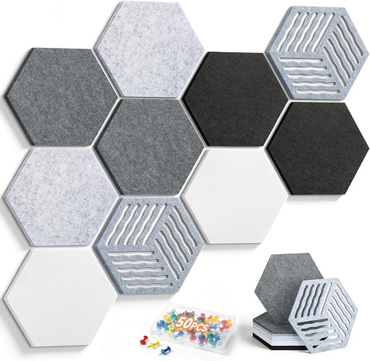 10 Pack Hexagon Felt Bulletin Board Tiles, 9mm Thick Pin Board by Fynnsilas