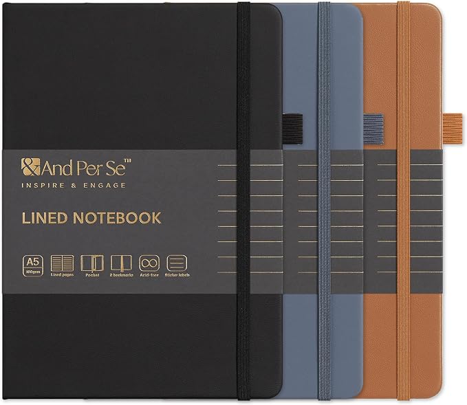 &And Per Se Lined Notebooks 3-Pack Gift Set, A5 Hardcover Journals, 160 Pages by AndPerSe
