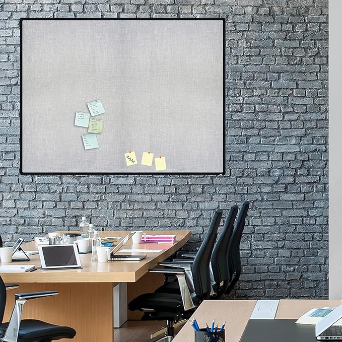 JILoffice Cork Linen Bulletin Board 48 X 36 Inch (Grey), Black Aluminum Frame Wall Mounted Board Memo Pin Board for Office Home and School-DeskLoop Office