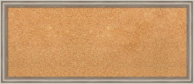 Amanti Art Natural Cork Board for Wall, 14x32 Vision Board with Silver Wood Frame, Medium Corkboard Office Decor for Home Organization, Casual Corkboard Pinboard to display items for home organization-DeskLoop Office