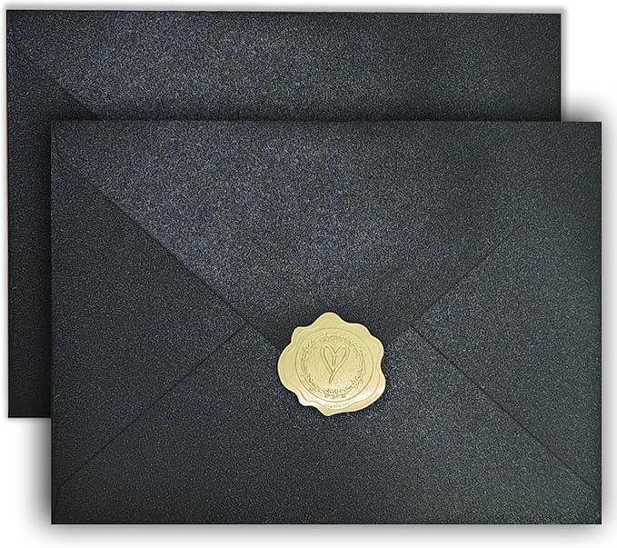 YINUOYOUJIA 50 PCS Pearl Black Envelopes A7, 5 x 7 Black Shimmer Envelopes by YINUOYOUJIA