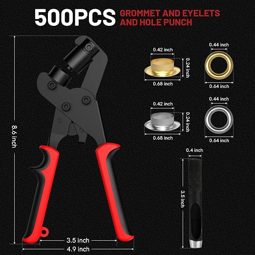 Grommet Tool Kit, 3/8 Inch Grommet Kit Handheld Eyelet Pliers Set - Image 3