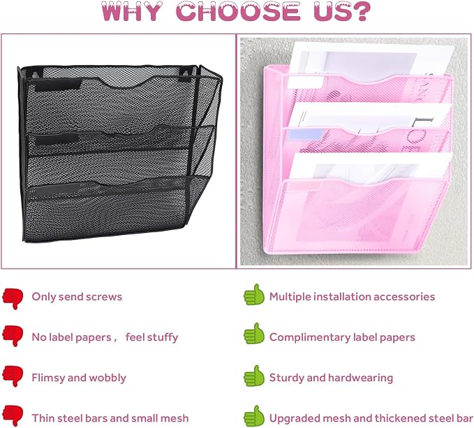 3 Pockets Mesh Wall File Holder Organizer Office Hanging File Folder Magazine - Image 5
