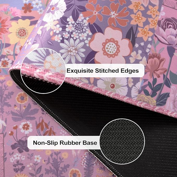 iCasso Floral Desk Pad Mat, Large Mouse Pad, Desk Matt - Image 4