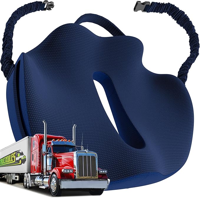 Large Truck Seat Cushion for Truck Driver Seat Cushion - Upgraded Back Support, CertiPUR-US® Certified - Thick Memory Foam, Pain Relief for Hours of Driving, Trucker Approved Big Rig - Navy-DeskLoop Office