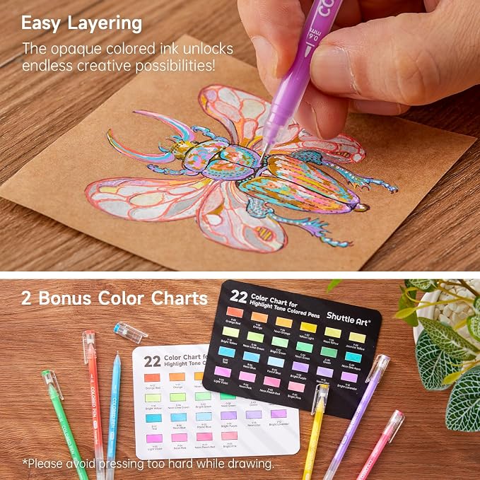 Shuttle Art Colored Pens, 22 Highlight Tone Colors Cute Journal Pens 0.6mm Fine - Image 4