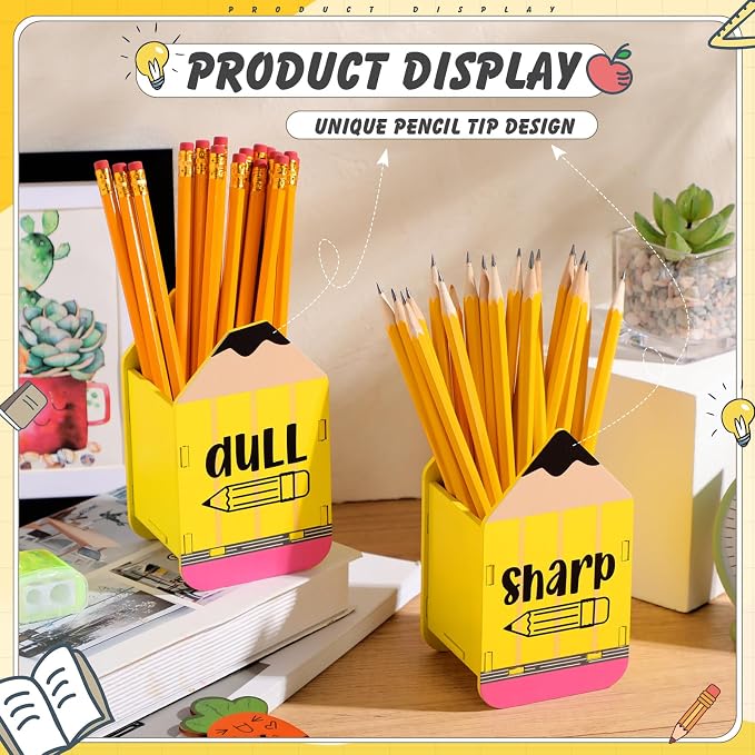 DoubleFill 2 Pcs Pencil Shaped Holder Sharp Dull Holder Wooden Dispenser Pencil - Image 4