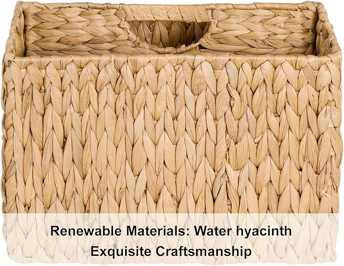 StorageWorks Hand-Woven Divided Magazine Basket, Rattan Magazine Holder, Natural Wicker Magazine Rack for Bathroom, Office, Water Hyacinth, 1 Pack-DeskLoop Office