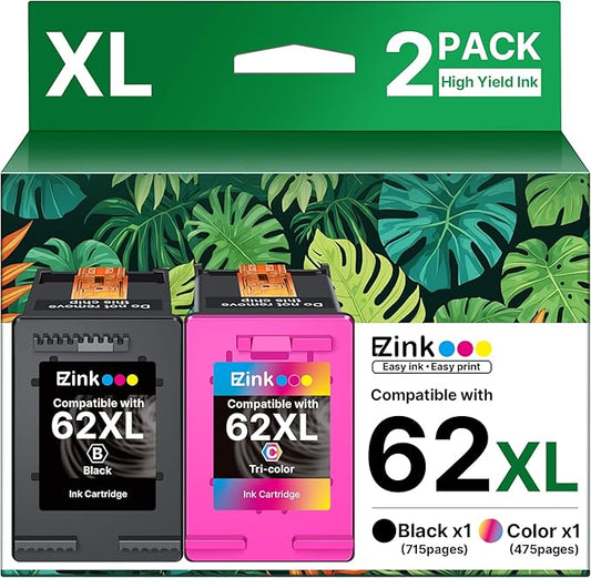 62XL Ink Remanufactured Ink Cartridges for HP 62 Ink 62XL Ink Cartridges Black and Color High Yield Use with HP Envy 5540 5640 5660 7644 OfficeJet 5740 5741 8040 200 250 Series Printer(2-Pack)-DeskLoop Office