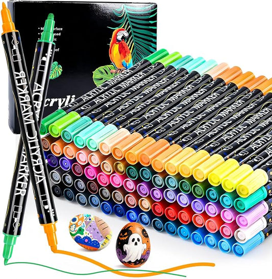 80 Colors Acrylic Paint Markers Set, Dual Tip Acrylic Paint Pens, Fine Tip and by Unknown