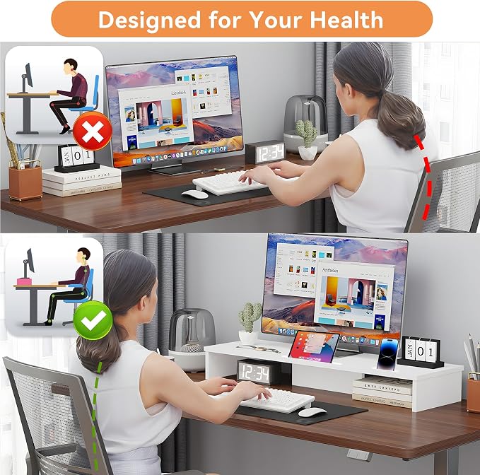 Dual Monitor Stand Riser with Phone Tablet Holder, 35.8in Large Monitor Stand - Image 5