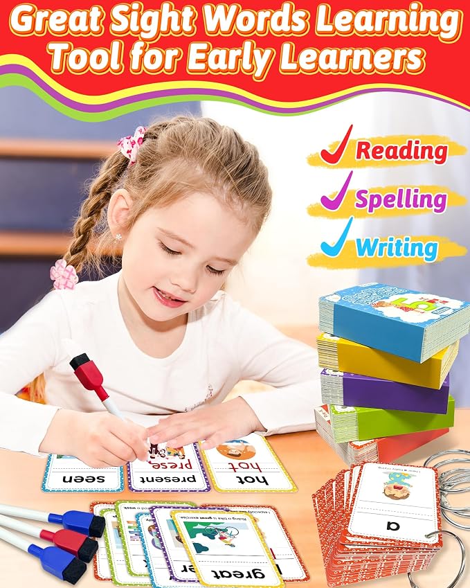 520 Sight Words Flash Cards Kindergarten, Dolch & Fry Sight Word Reading - Image 2