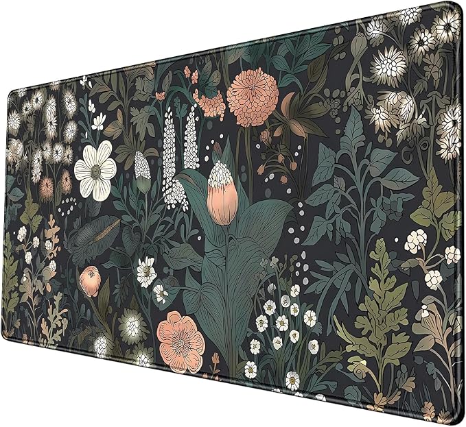 Dark Flower Desk Mat Floral Plants Mouse Pad Boho Aesthetic Wildflowers Large - Image 7