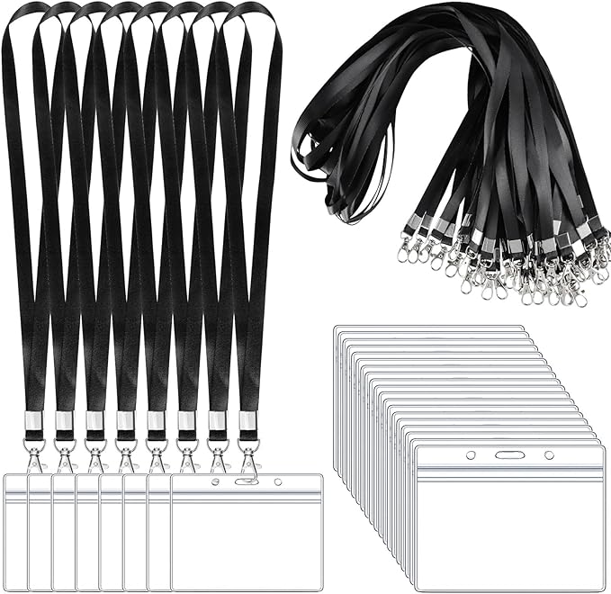 50 Pack Name Tag Lanyards with ID Holders, Horizontal Badge Holder | Polyester by Prudiut