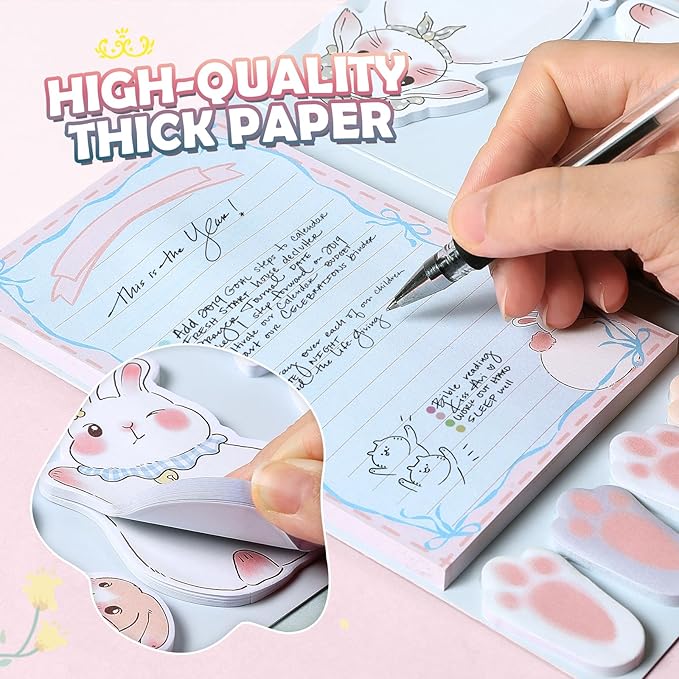 Hommie Cute Sticky Notes Set, Sticky Notes Set Planner Dividers, Easter Bunny Self-Stick Memo Pads with Animal Divider Tabs, Bundle Writing Designs for Office, School, Easter Party Supplies-DeskLoop Office