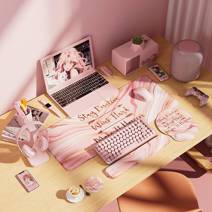 Large Mouse Pad and Keyboard Wrist Rest + Desk Mat Set, Full Long Mouse Pads - Image 4