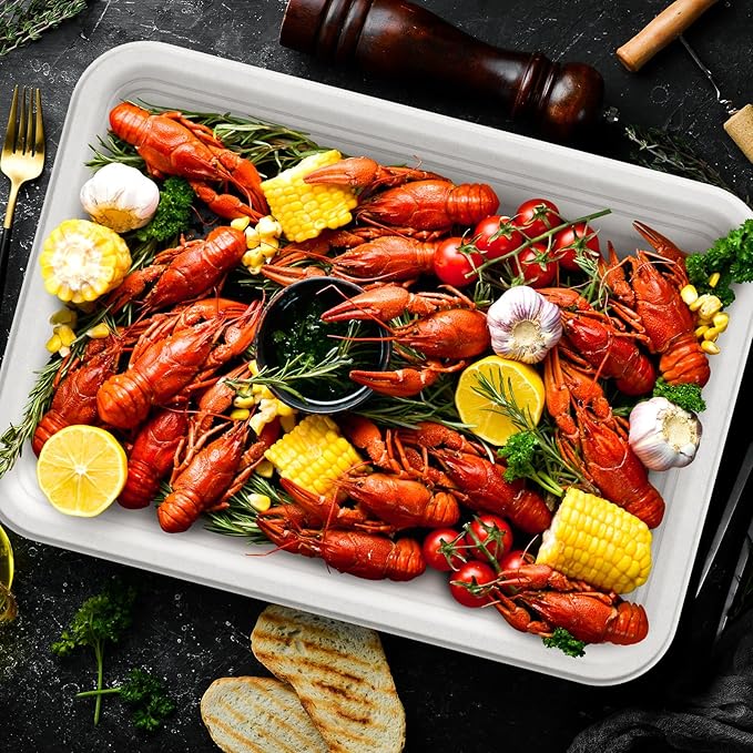 ECOLipak 100 Pack 14 Inch Disposable Food Crawfish Trays, Compostable Large - Image 7