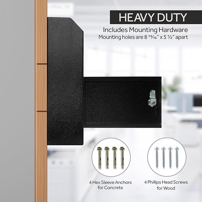 Drop Box Deposit Safe 12 x 4 x 15” Heavy Duty Steel Wall Mount Mailbox for Mail, Letters, Checks, Keys, Cash and more for Home, Office & Commercial Use (W500) (Black)-DeskLoop Office