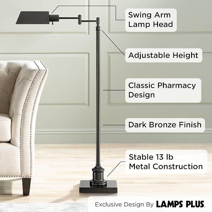 Regency Hill Jenson Traditional Farmhouse Adjustable Pharmacy Floor Lamp - Image 3