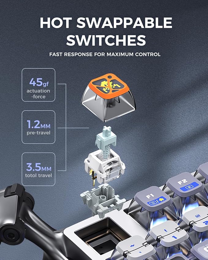 GravaStar Mercury K1 Pro Wireless Mechanical Gaming Keyboard, 75% Layout RGB Custom Keyboard, Hot-Swappable Linear Switches – Aluminum Alloy, Interstellar Silver Brushed Metal Look-DeskLoop Office