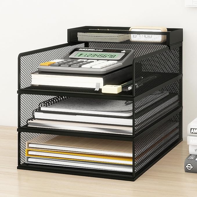 Natwind 3-Tier Stackable Metal Mesh Letter Paper Tray Organizer, Mail Tray by Natwind